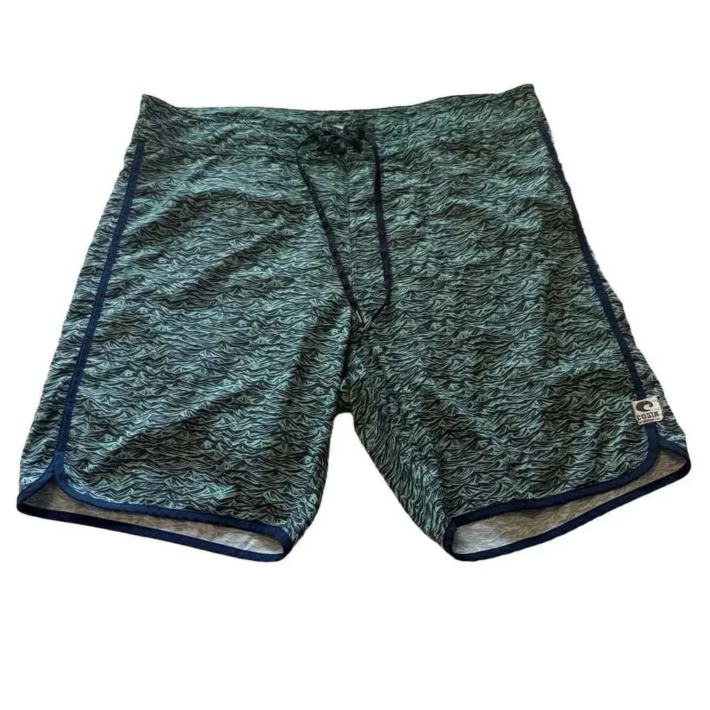 Costa Del Mar Mens Green Wave Print Stretch Board Shorts Size 36